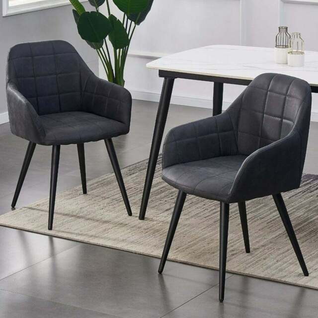 Adrian Set of 2 Black Suede Faux Leather Dining Chairs - MCC - Wilko - image 1