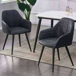 Adrian Set of 2 Black Suede Faux Leather Dining Chairs - MCC - Wilko - thumbnail 1