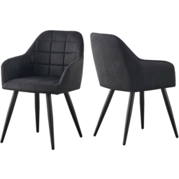 Adrian Set of 2 Black Suede Faux Leather Dining Chairs - MCC - Wilko - thumbnail 3
