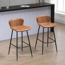 HOMCOM PU Leather Bar Chair with Steel Legs Set of 2 - Brown - Wilko - thumbnail 5