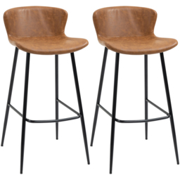 HOMCOM PU Leather Bar Chair with Steel Legs Set of 2 - Brown - Wilko - thumbnail 3