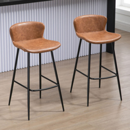 HOMCOM PU Leather Bar Chair with Steel Legs Set of 2 - Brown - Wilko - thumbnail 1