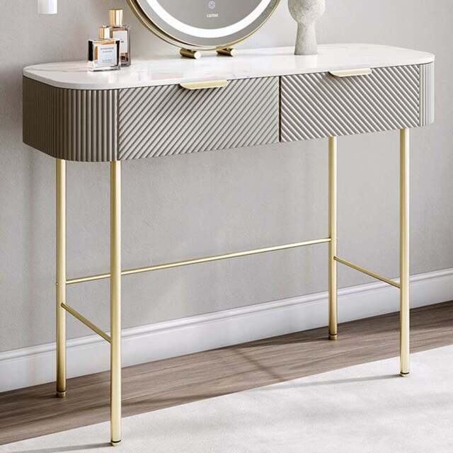 CARME Home Imogen 2 Drawer Mocha Marble Effect Dressing Table - Size: 34.5 x 51 x 119cm - Grey - Wilko - image 1