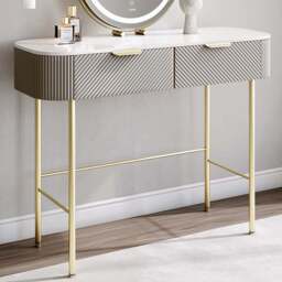 CARME Home Imogen 2 Drawer Mocha Marble Effect Dressing Table - Size: 34.5 x 51 x 119cm - Grey - Wilko
