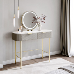 CARME Home Imogen 2 Drawer Mocha Marble Effect Dressing Table - Size: 34.5 x 51 x 119cm - Grey - Wilko - thumbnail 7