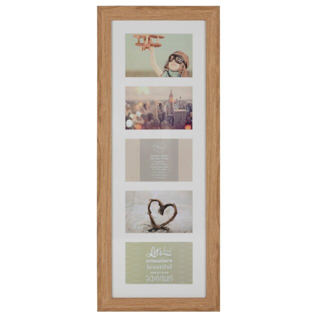 Oxford Wood Effect 5 Aperture Photo Frame - Size: A6 - Brown - The Port. Co Gallery - Wilko