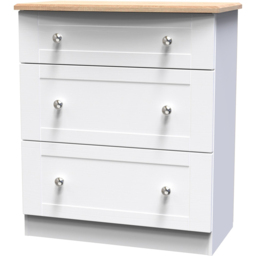 Crowndale Sussex 3 Drawer White Ash and Bardolino Oak Deep Chest of Drawers Ready Assembled - Wilko - thumbnail 3