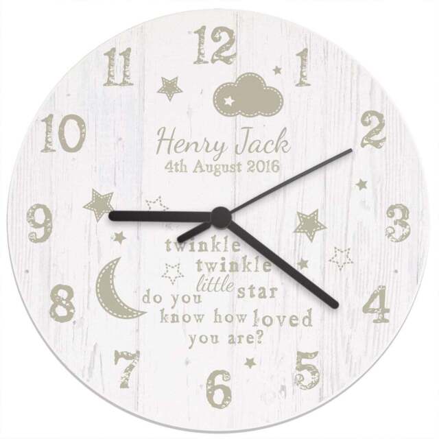 Personalised Memento Twinkle Twinkle Shabby Chic Large Wooden Clock - Size: 2.5 x 2.5 x 0.4cm - White - Wilko - image 1