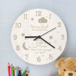 Personalised Memento Twinkle Twinkle Shabby Chic Large Wooden Clock - Size: 2.5 x 2.5 x 0.4cm - White - Wilko - thumbnail 4