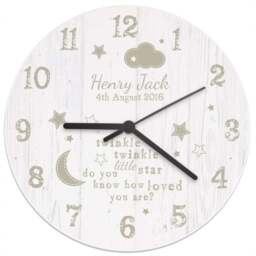 Personalised Memento Twinkle Twinkle Shabby Chic Large Wooden Clock - Size: 2.5 x 2.5 x 0.4cm - White - Wilko - thumbnail 1