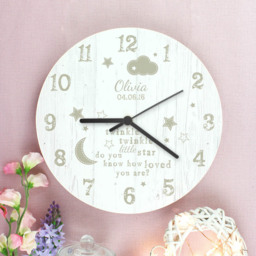 Personalised Memento Twinkle Twinkle Shabby Chic Large Wooden Clock - Size: 2.5 x 2.5 x 0.4cm - White - Wilko - thumbnail 3
