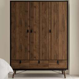 Florence Ry 3 Door 3 Drawer Matt Black and Walnut Wardrobe - Size: 3 Door, 3 Drawer - Furniture To Go - Wilko