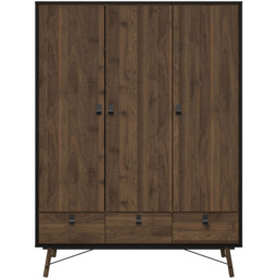 Florence Ry 3 Door 3 Drawer Matt Black and Walnut Wardrobe - Size: 3 Door, 3 Drawer - Furniture To Go - Wilko - thumbnail 4