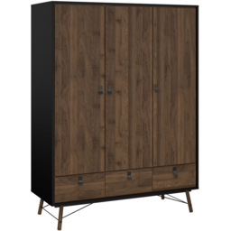 Florence Ry 3 Door 3 Drawer Matt Black and Walnut Wardrobe - Size: 3 Door, 3 Drawer - Furniture To Go - Wilko - thumbnail 3