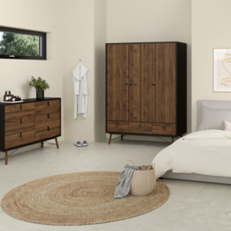 Florence Ry 3 Door 3 Drawer Matt Black and Walnut Wardrobe - Size: 3 Door, 3 Drawer - Furniture To Go - Wilko - thumbnail 7