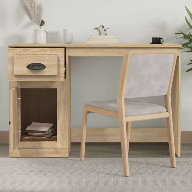 vidaXL Single Door Single Drawer Study Desk Sonoma Oak - Size: 75 x 115 x 50cm - Brown - Wilko - image 1