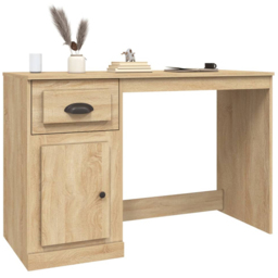 vidaXL Single Door Single Drawer Study Desk Sonoma Oak - Size: 75 x 115 x 50cm - Brown - Wilko - thumbnail 4