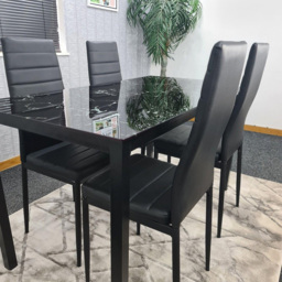 Portland 4 Seater Faux Leather Marble Effect Tabletop Dining Set Black - Wilko - thumbnail 3