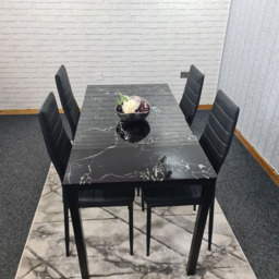 Portland 4 Seater Faux Leather Marble Effect Tabletop Dining Set Black - Wilko - thumbnail 5
