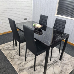 Portland 4 Seater Faux Leather Marble Effect Tabletop Dining Set Black - Wilko - thumbnail 4