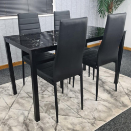Portland 4 Seater Faux Leather Marble Effect Tabletop Dining Set Black - Wilko - thumbnail 1