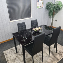 Portland 4 Seater Faux Leather Marble Effect Tabletop Dining Set Black - Wilko - thumbnail 6
