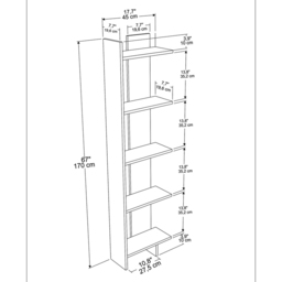 Decorotika Alis 5 Tier Black and Oud Corner Bookcase - Size: 170 x 45 x 21.6cm - Multi - Wilko - thumbnail 7