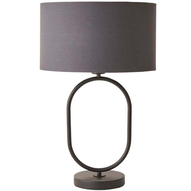 ValueLights Antonia Charcoal Fabric Drum Shade Matte Black Oval LED Table Lamp - Size: 42.3 x 25 x 25cm - Wilko - image 1