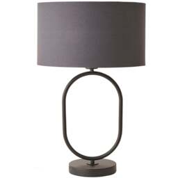 ValueLights Antonia Charcoal Fabric Drum Shade Matte Black Oval LED Table Lamp - Size: 42.3 x 25 x 25cm - Wilko - thumbnail 1