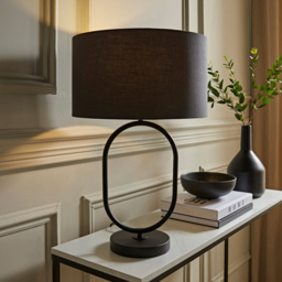 ValueLights Antonia Charcoal Fabric Drum Shade Matte Black Oval LED Table Lamp - Size: 42.3 x 25 x 25cm - Wilko - thumbnail 3