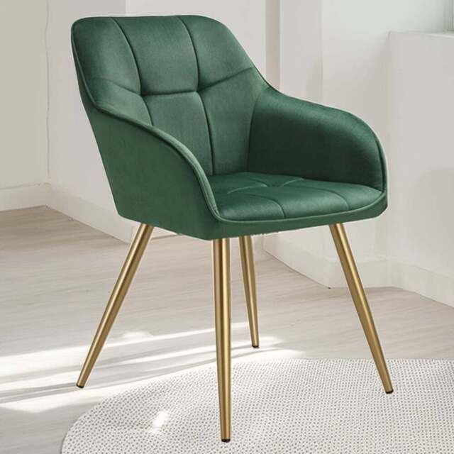 tectake Marilyn Set of 6 Green and Gold Quilted Velvet Dining Chair - Wilko - image 1