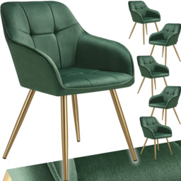 tectake Marilyn Set of 6 Green and Gold Quilted Velvet Dining Chair - Wilko - thumbnail 3