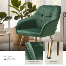 tectake Marilyn Set of 6 Green and Gold Quilted Velvet Dining Chair - Wilko - thumbnail 6
