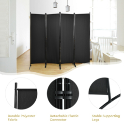 Costway 4 Panel Black Wall Privacy Screen - Wilko - thumbnail 6