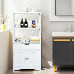 Costway 2 Door Single Drawer 2 Shelf White Freestanding Wooden Cabinet - Size: 102 x 40 x 19cm - Wilko - thumbnail 5