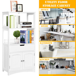 Costway 2 Door Single Drawer 2 Shelf White Freestanding Wooden Cabinet - Size: 102 x 40 x 19cm - Wilko - thumbnail 7