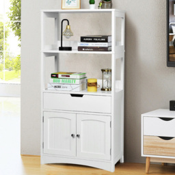 Costway 2 Door Single Drawer 2 Shelf White Freestanding Wooden Cabinet - Size: 102 x 40 x 19cm - Wilko