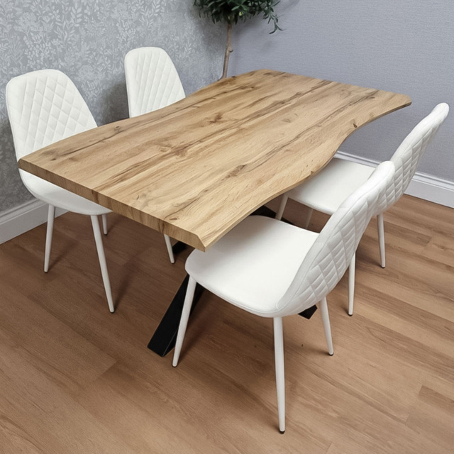 Portland 4 Seater Gem Pattern Faux Leather Wooden Tabletop Dining Set White - Wilko - image 1