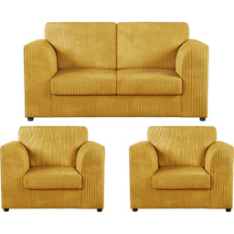 Luxor 4 Seater Mustard Jumbo Cord Full Back Sofa Suite - Yellow - Wilko - thumbnail 3