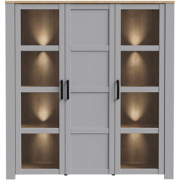 Florence Bohol 3 Door Grey Riviera Oak Large Display Cabinet - Size: 42 x 151 x 160cm - Wilko - thumbnail 6
