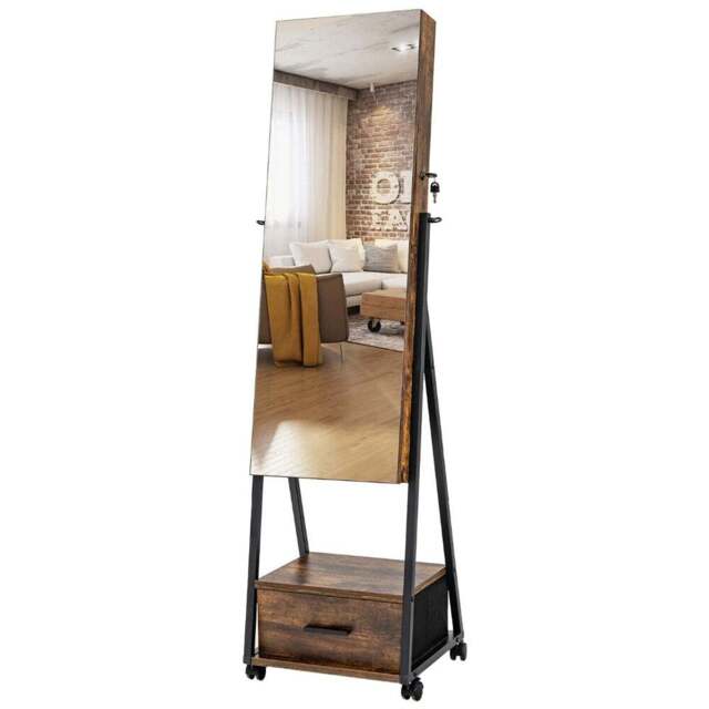 Costway Coffee Lockable Mirrored Jewellery Cabinet - Size: 119 x 45 x 21cm - Brown - Wilko - image 1