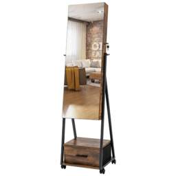 Costway Coffee Lockable Mirrored Jewellery Cabinet - Size: 119 x 45 x 21cm - Brown - Wilko