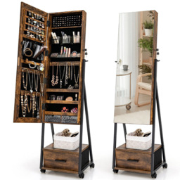 Costway Coffee Lockable Mirrored Jewellery Cabinet - Size: 119 x 45 x 21cm - Brown - Wilko - thumbnail 3