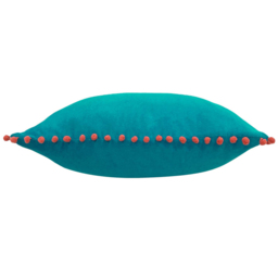 Paoletti Teal and Coral Velvet Touch Pom Pom Cushion - Size: 45 x 45 cm - Multi - Wilko - thumbnail 3