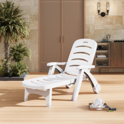Living and Home Plastic Foldable Outdoor Lounger with Wheels - White - Wilko - thumbnail 6