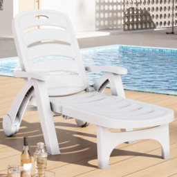 Living and Home Plastic Foldable Outdoor Lounger with Wheels - White - Wilko - thumbnail 1