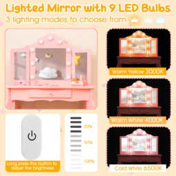 Costway Kids Pink Vanity Table and Stool Set with Tri Folding Mirror - Size: 80 x 43 x 26cm - Wilko - thumbnail 6