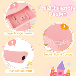 Costway Kids Pink Vanity Table and Stool Set with Tri Folding Mirror - Size: 80 x 43 x 26cm - Wilko - thumbnail 5