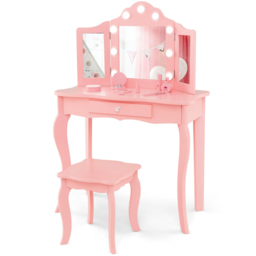 Costway Kids Pink Vanity Table and Stool Set with Tri Folding Mirror - Size: 80 x 43 x 26cm - Wilko - thumbnail 3