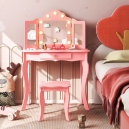 Costway Kids Pink Vanity Table and Stool Set with Tri Folding Mirror - Size: 80 x 43 x 26cm - Wilko - thumbnail 4